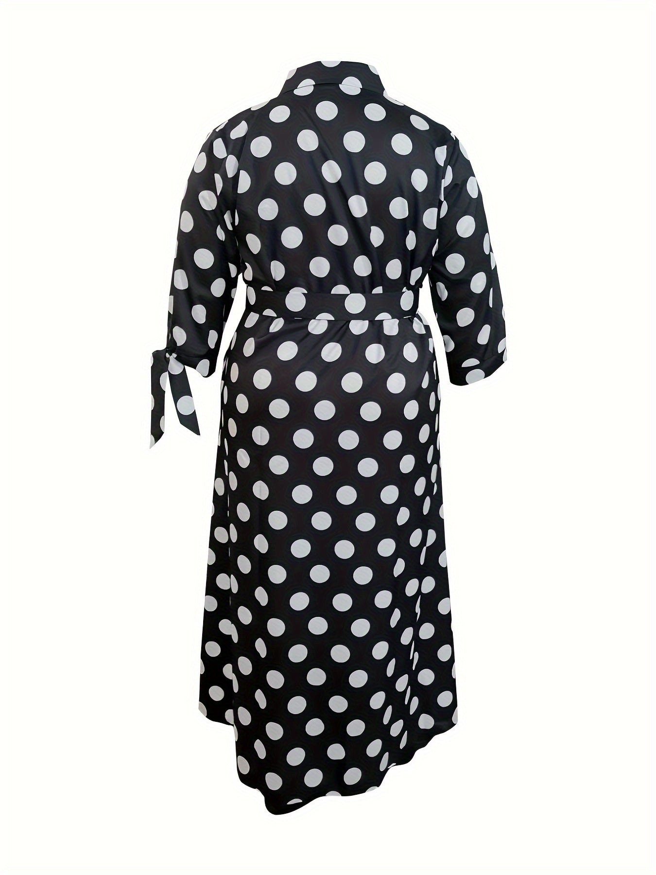  Dot Print Button Up Collar Maxi Dress