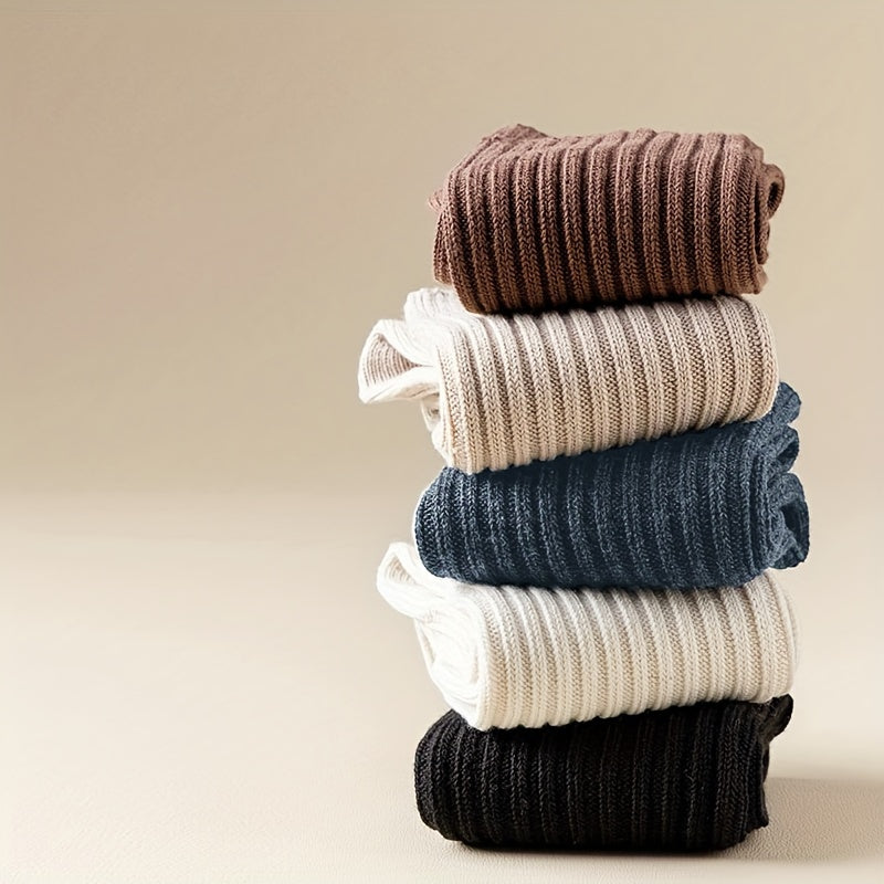 3 Pairs Solid Ribbed Calf Socks Knee High Stockings Women's Hosiery