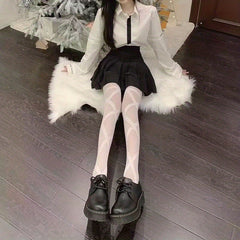 Gothic Criss Cross Thigh High Stockings - 2 Pairs
