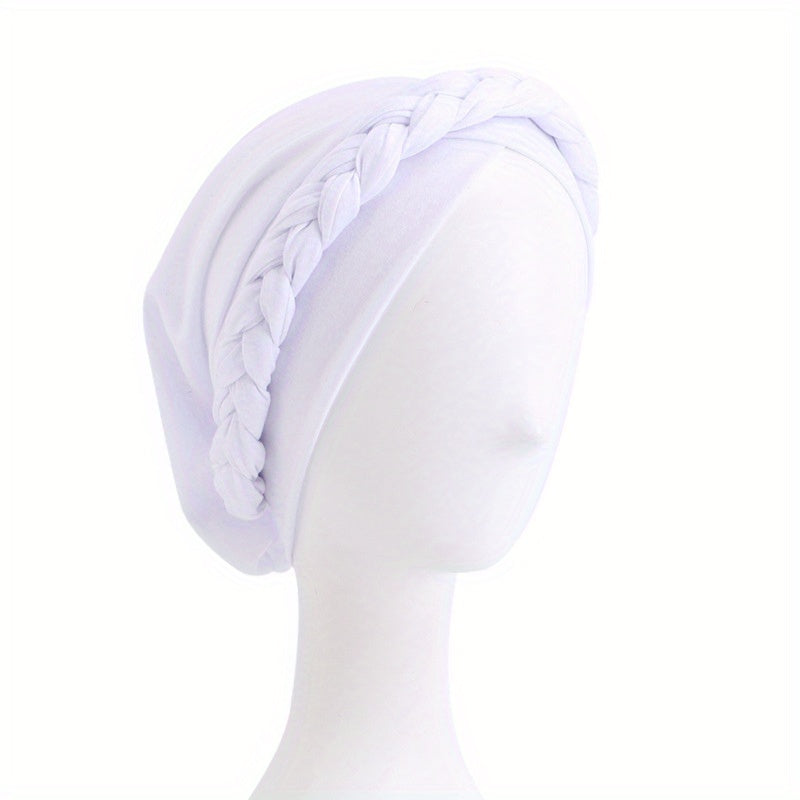 Classic Braid Cross Turban Hat Solid Head Wrap Stretchy Hijab Beanie Cap