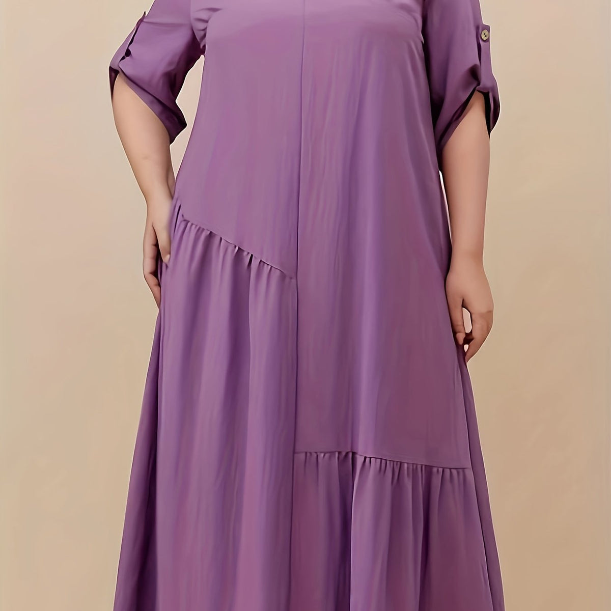  Kaftan Dress Women's Plus Solid Round Neck Asymmetrical