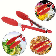 Stainless Steel BBQ Grill Tongs Silicone Heat Resistant Non stick