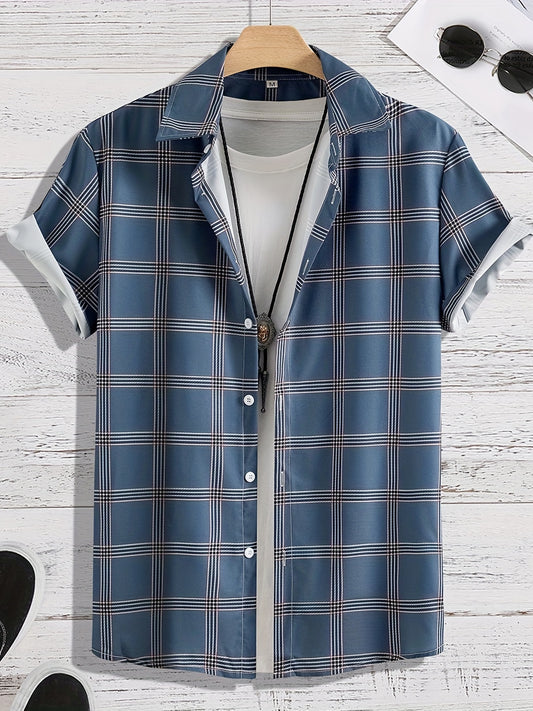 Men's Plaid Stretch Button Up Short Sleeve Shirt
