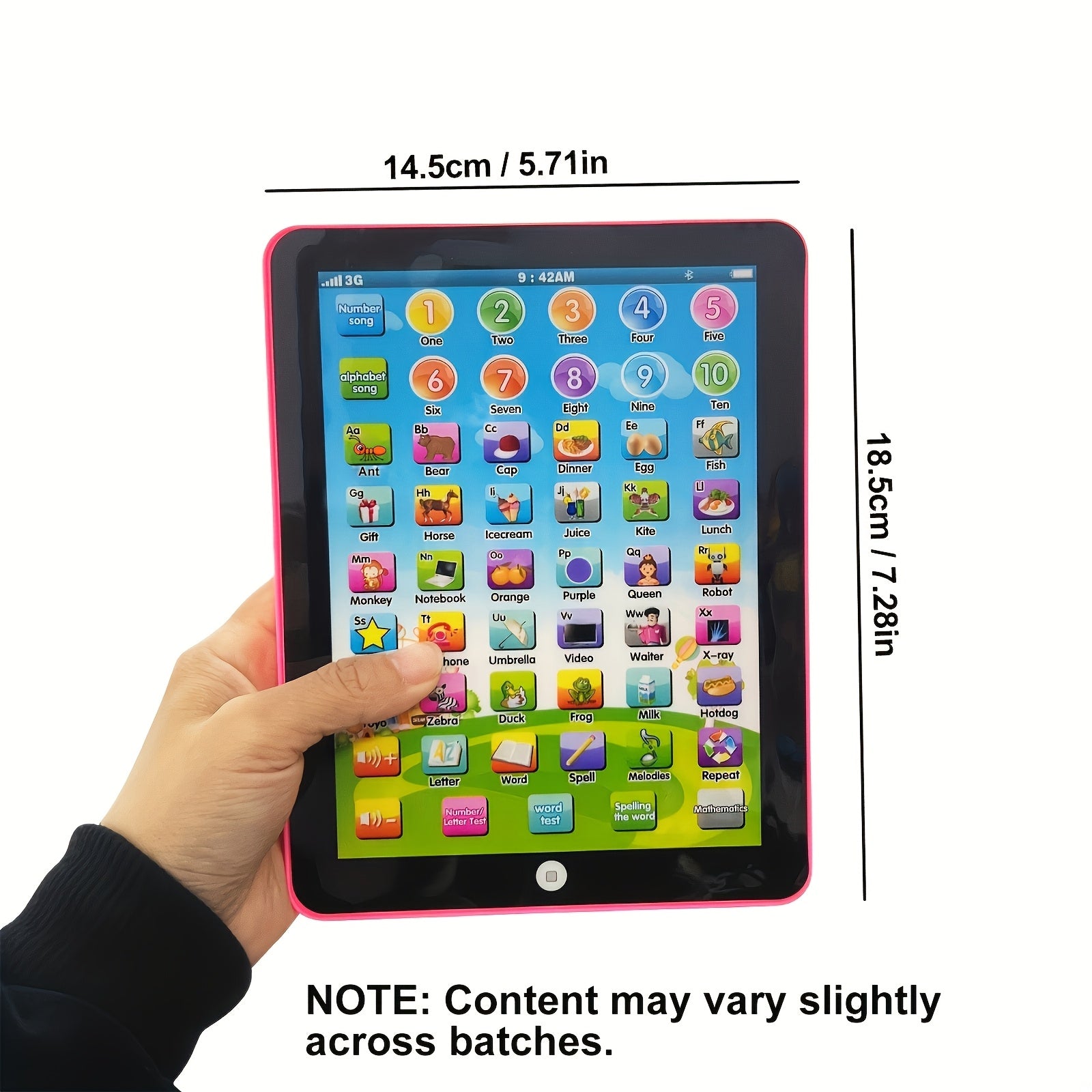 Kids Educational Tablet Touch & Voice Control English Vocabulary Nursery