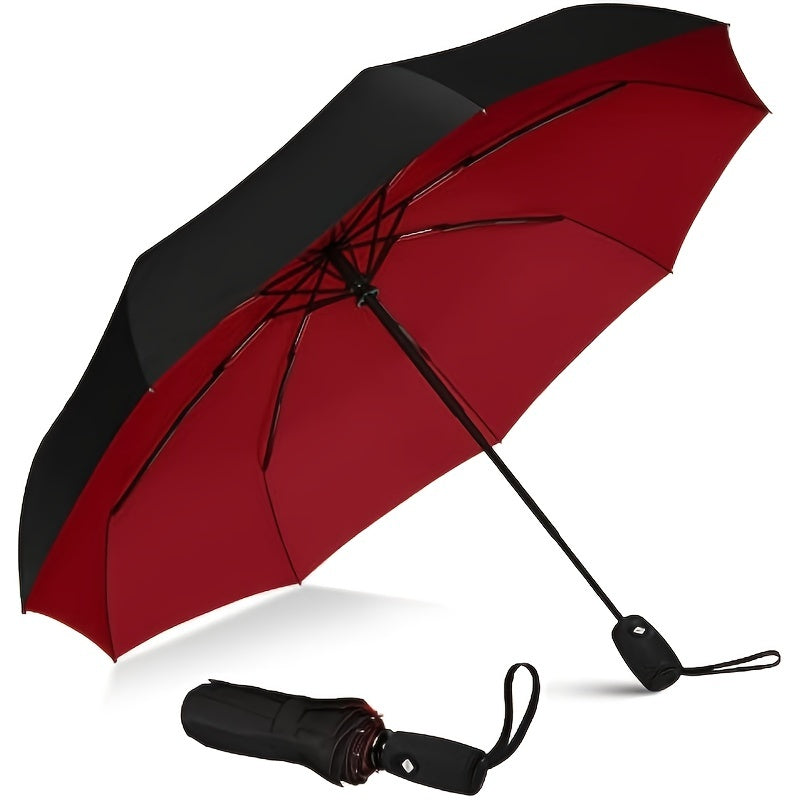 Windproof Travel Umbrella Compact Lightweight Automatic Strong Red Umbrella