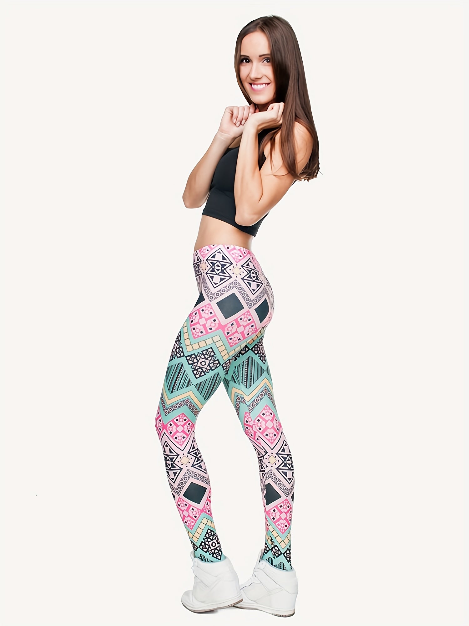 Geo Print Leggings High Waist Casual Leggings