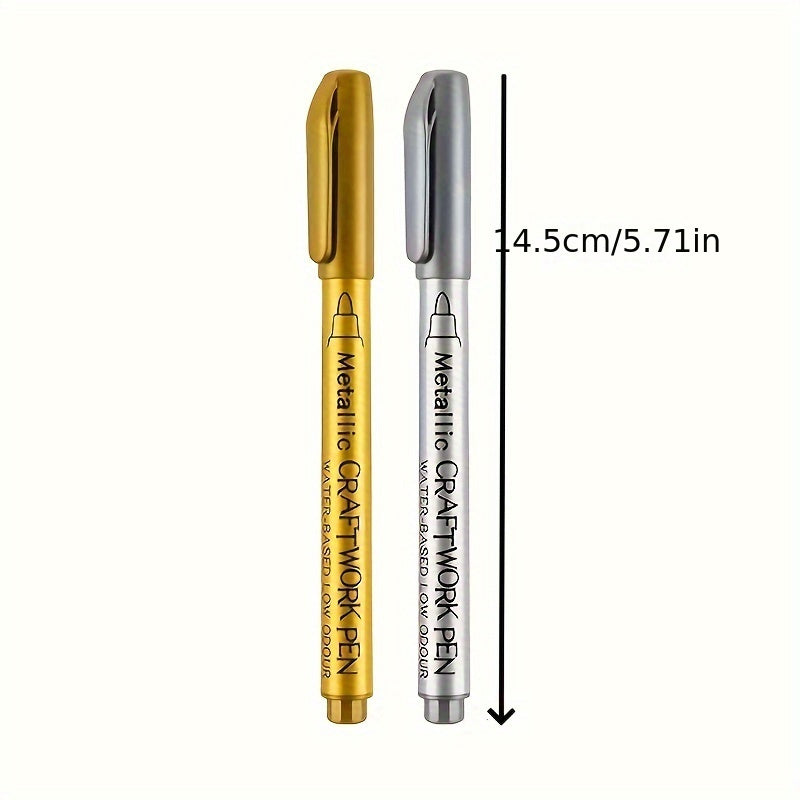 2pcs Waterproof Metal Paint Markers Golden Silvery Art Supplies