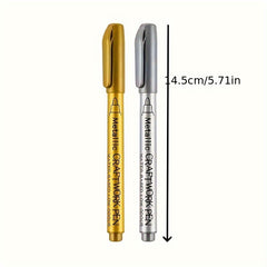 2pcs Waterproof Metal Paint Markers Golden Silvery Art Supplies