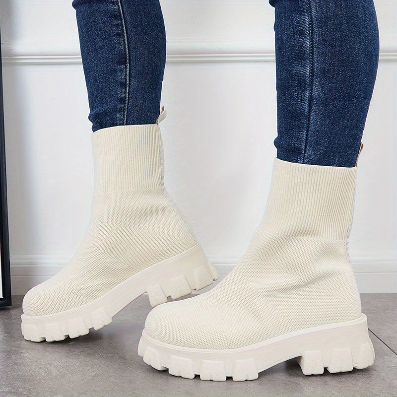 Women's Knitted Short Boots Slip On Stretch Boots Outdoor Non Slip Shoes