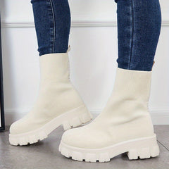 Women's Knitted Short Boots Slip On Stretch Boots Outdoor Non Slip Shoes