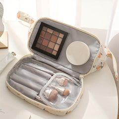 Large Capacity Double Layer Toiletry Bag with Brush Pouch