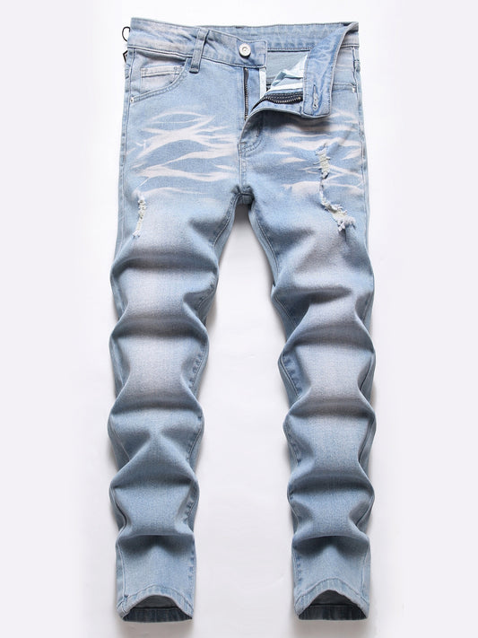 Boys Ripped Distressed Stretch Jeans Skinny Slim Fit Washed Denim Pants