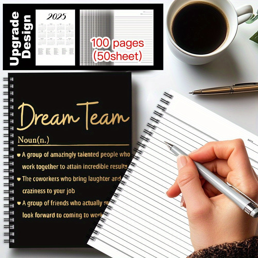 Inspirational Spiral Notebook DREAM TEAM Motivational with Golden Text 100 Pages