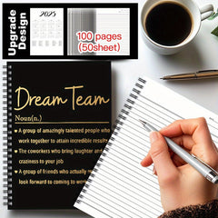Inspirational Spiral Notebook DREAM TEAM Motivational with Golden Text 100 Pages