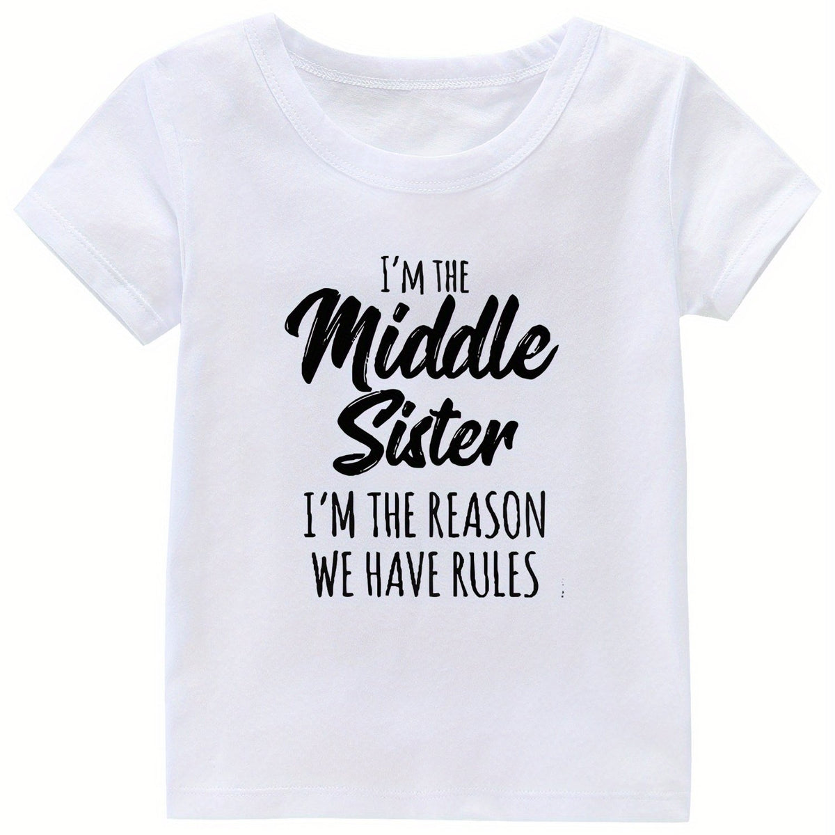 Middle Sister Print Girl's Cotton T shirt Casual Summer Tee