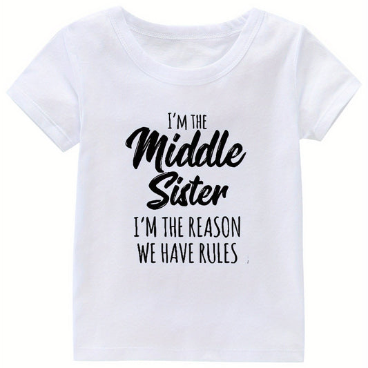 Middle Sister Print Girl's Cotton T shirt Casual Summer Tee