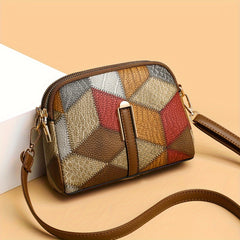 Colorblock Crossbody Bag with Rhombus Print Shoulder Purse