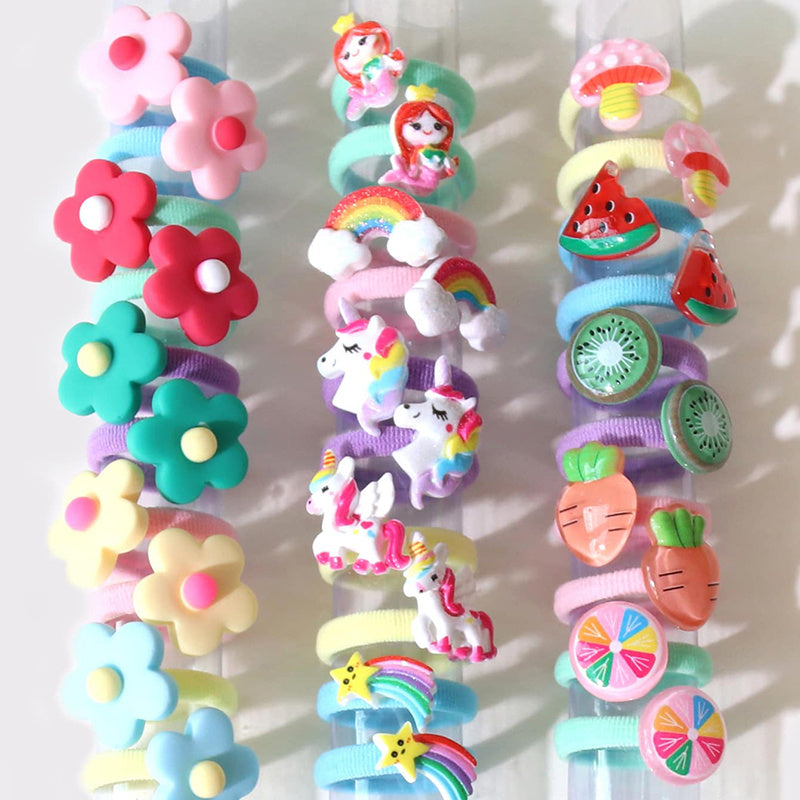 30pcs Cartoon Flower Girls Hair Tie Small Elastic Hair Bands
