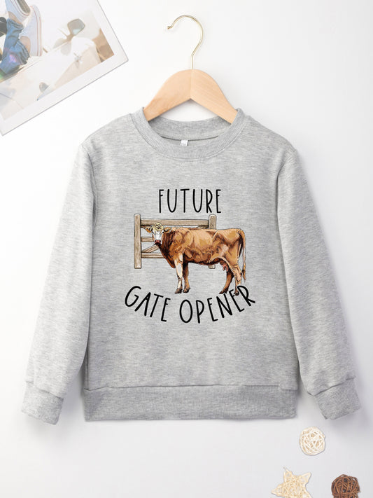 Boy Hoodie Cow Pattern Printing Soft Round Neck Casual Top