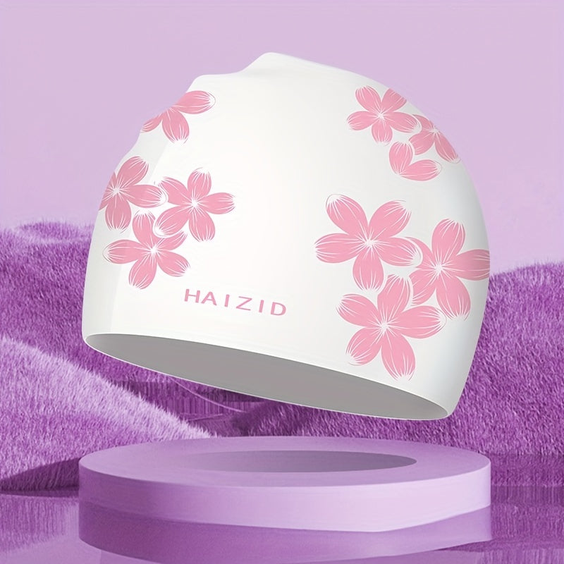 Flower Print Swim Cap PU Fabric Waterproof Bathing Cap