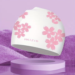 Flower Print Swim Cap PU Fabric Waterproof Bathing Cap