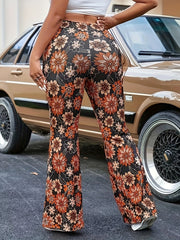 Women's Plus Floral Print High Rise Flared Leg Pants