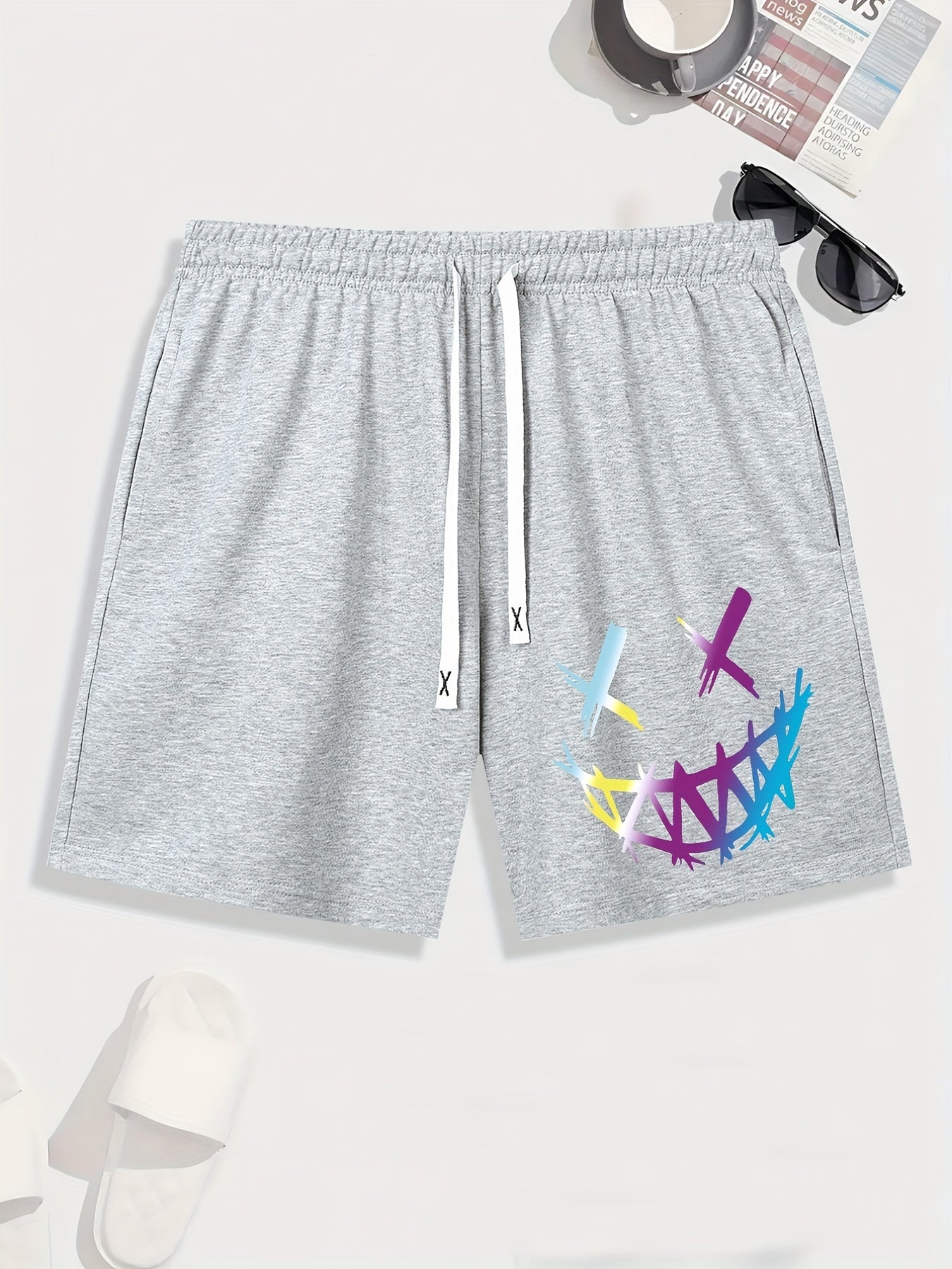Men's Graphic Print Drawstring Stretchy Short Pants
