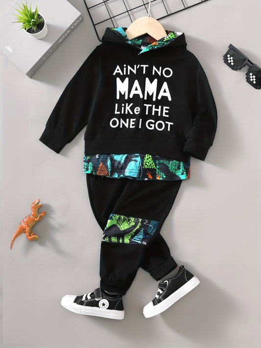 Boys Dino Print Hoodie & Pants 2pcs Set