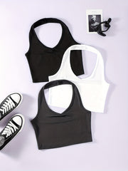 Solid Halter Top 3 Pack Sleeveless Versatile Women's Clothing
