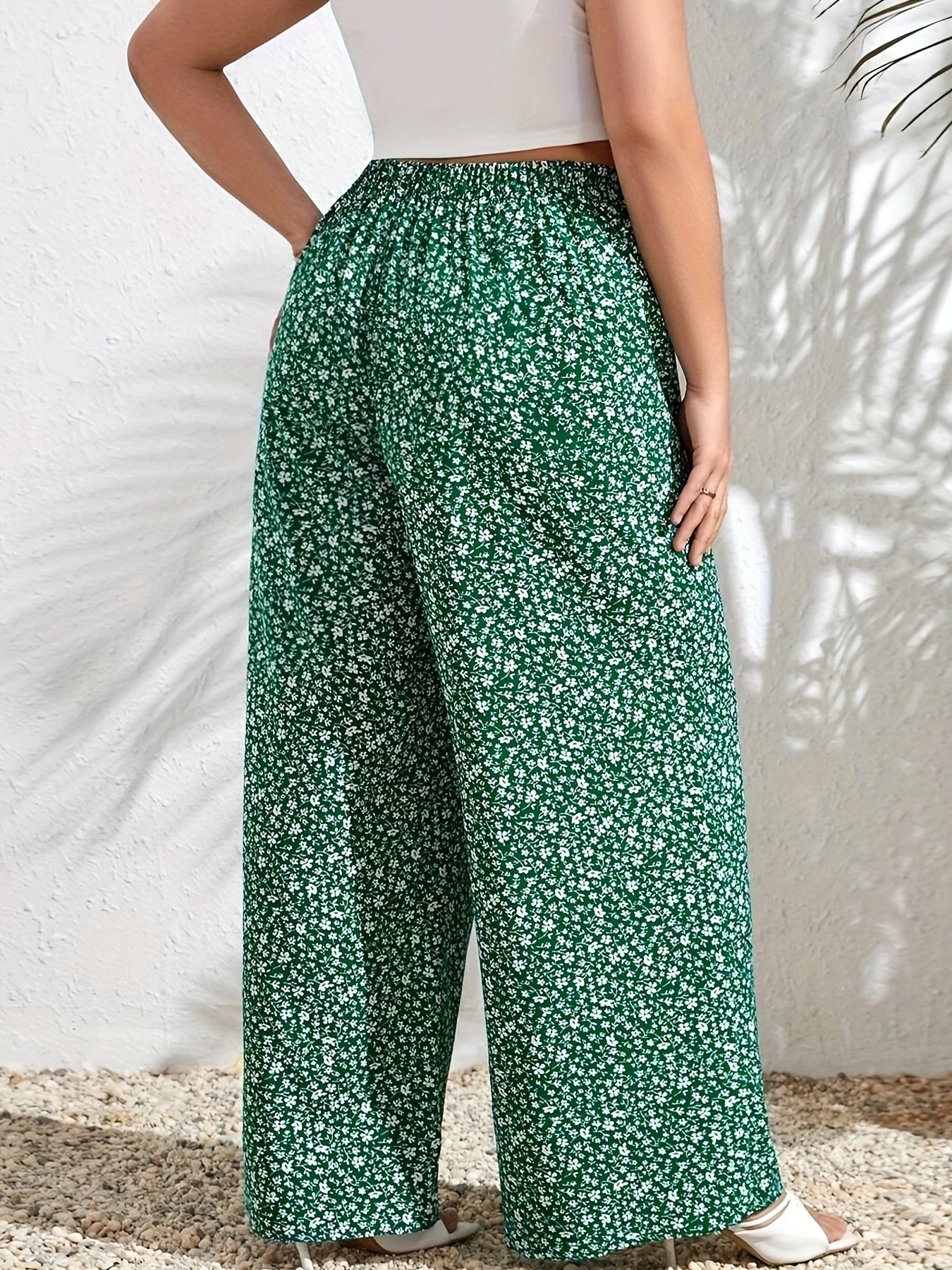  Floral Print High Rise Wide Leg Trousers