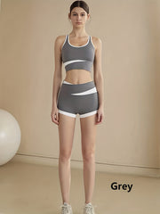 2pcs Yoga Workout Set Block Sports Bra & Shorts Women's Activewear