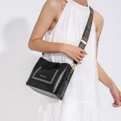 Retro Style Wax Leather Crossbody Bag Wide Strap Shoulder Purse