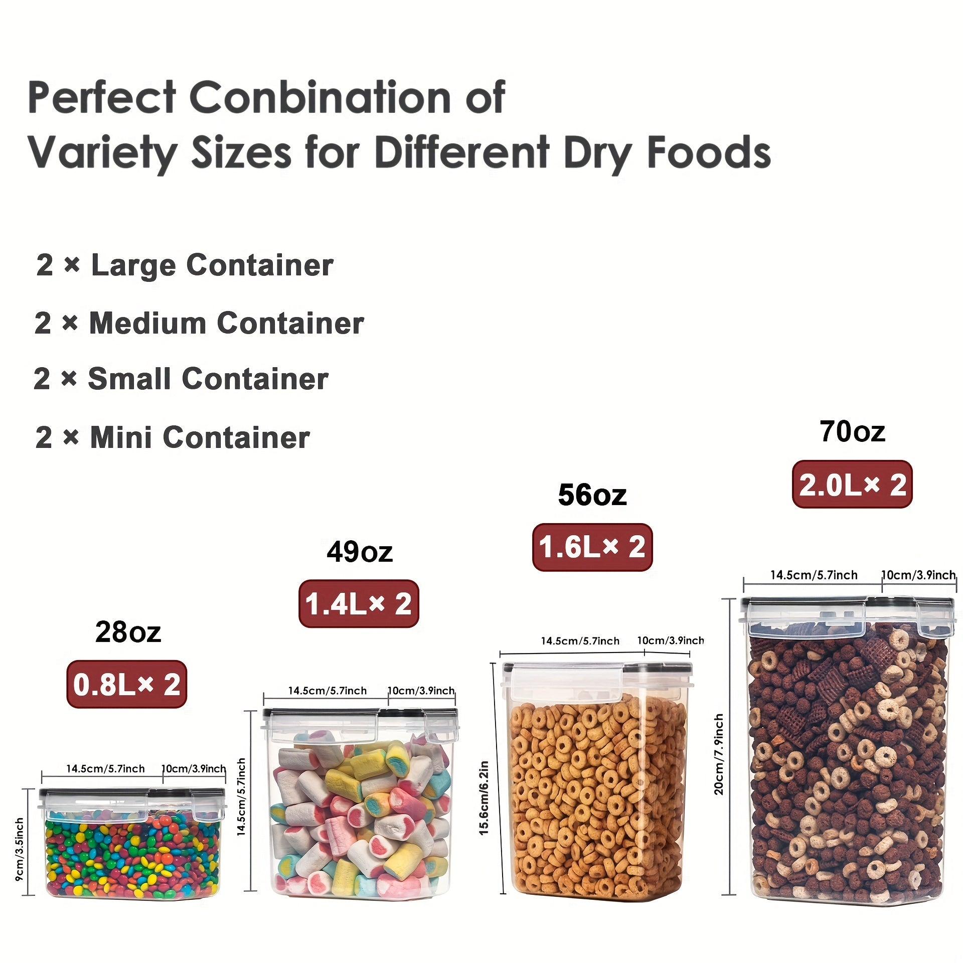 8pc Airtight Food Storage Containers - BPA-Free, Dishwasher Safe