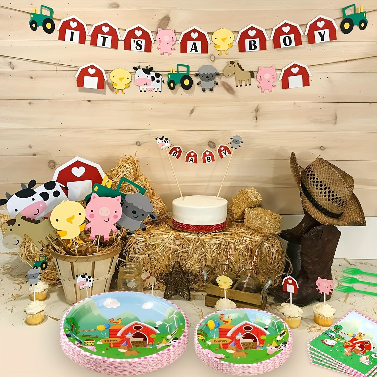 50pcs Farm Animals Party Supplies Barnyard Animals Birthday Tableware Set