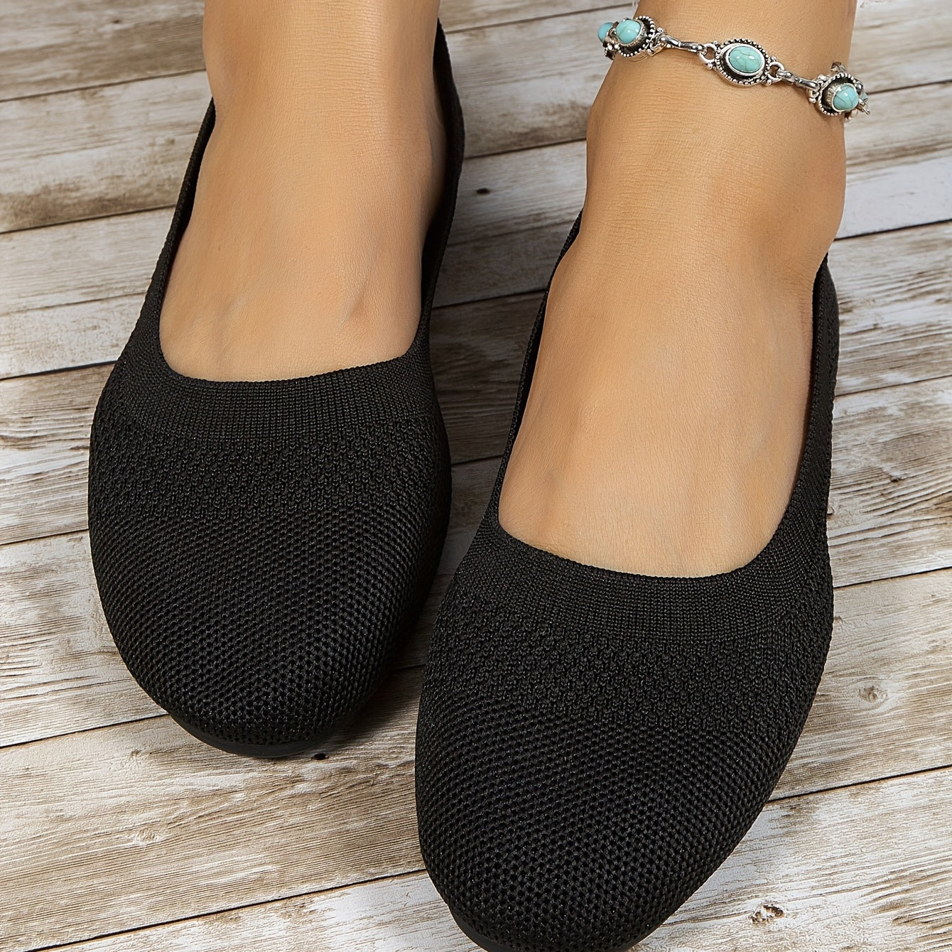 Women's Knitted Flat Shoes Soft Sole Slip On Casual Walking Flats