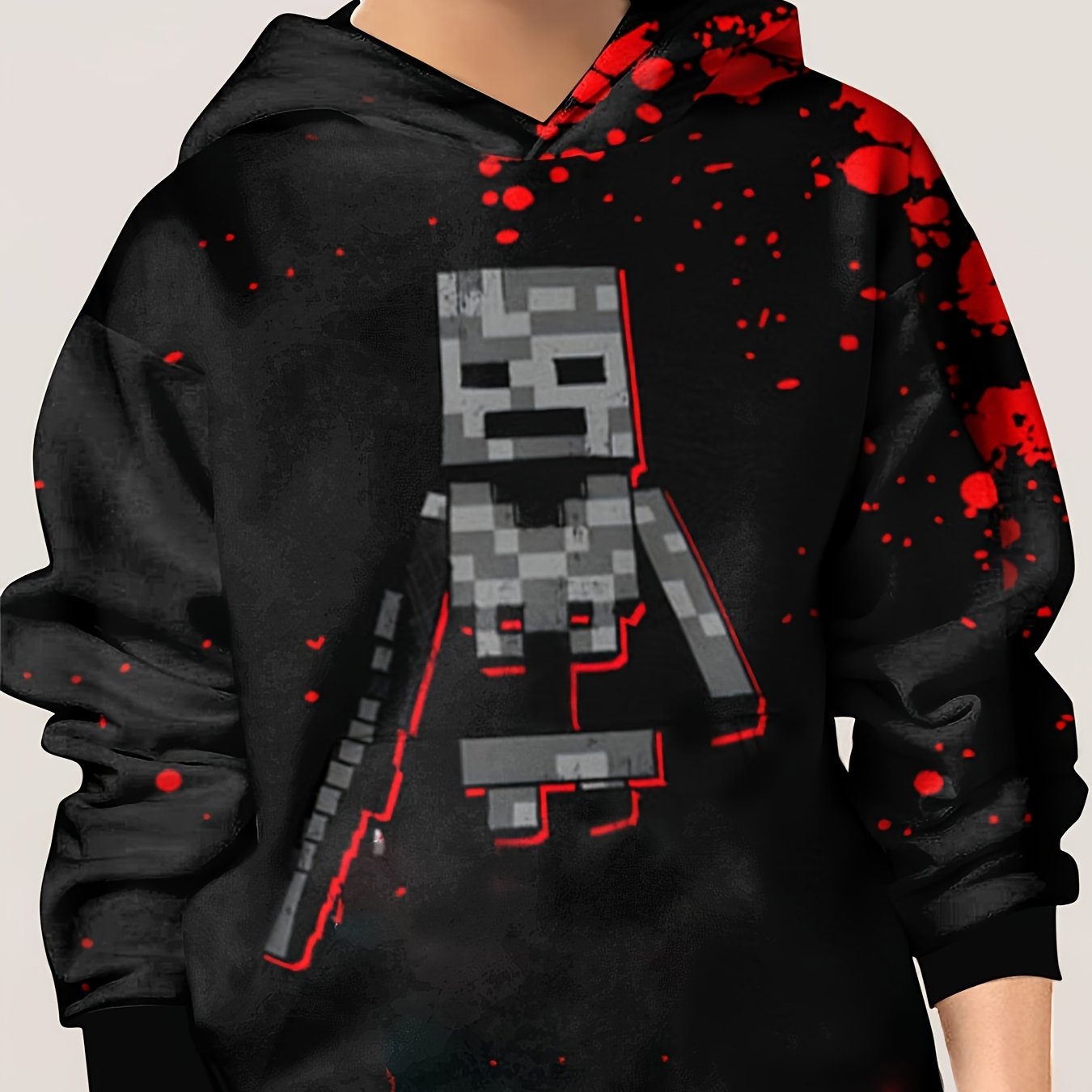 Pixel Robot Print Kid's Hoodie Unisex Pullover