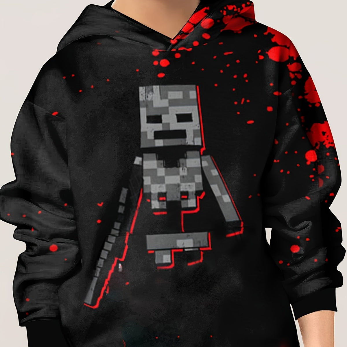 Pixel Robot Print Kid's Hoodie Unisex Pullover