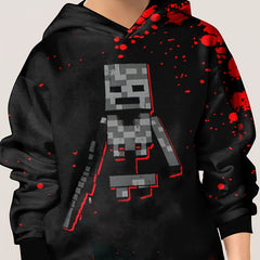 Pixel Robot Print Kid's Hoodie Unisex Pullover