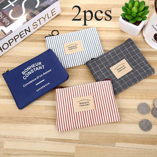 2pcs Mini Canvas Coin Purses for Women Assorted Colors