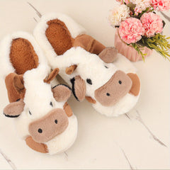 Women's Cartoon Cow House Slippers Warm Plush Lined Home Slippers