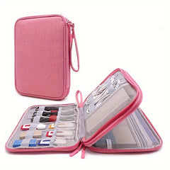 Compact Linen Electronics Organizer Double Layered Water Resistant Cable Storage