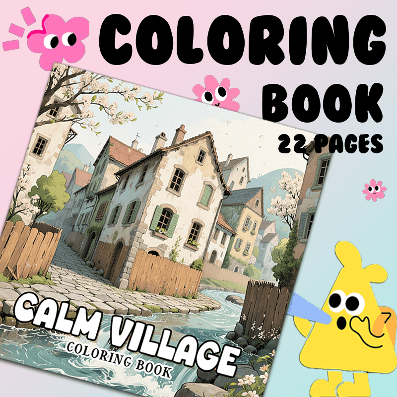 Adult Coloring Book Village Theme 22 Pages 20x20cm