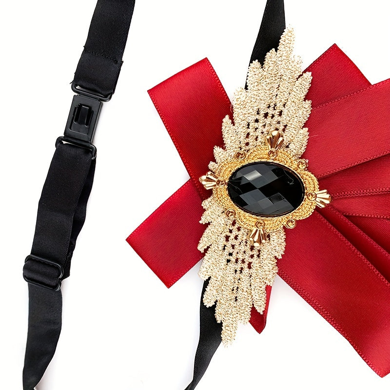 Satin Necktie Jeweled British Layer Bow Necktie