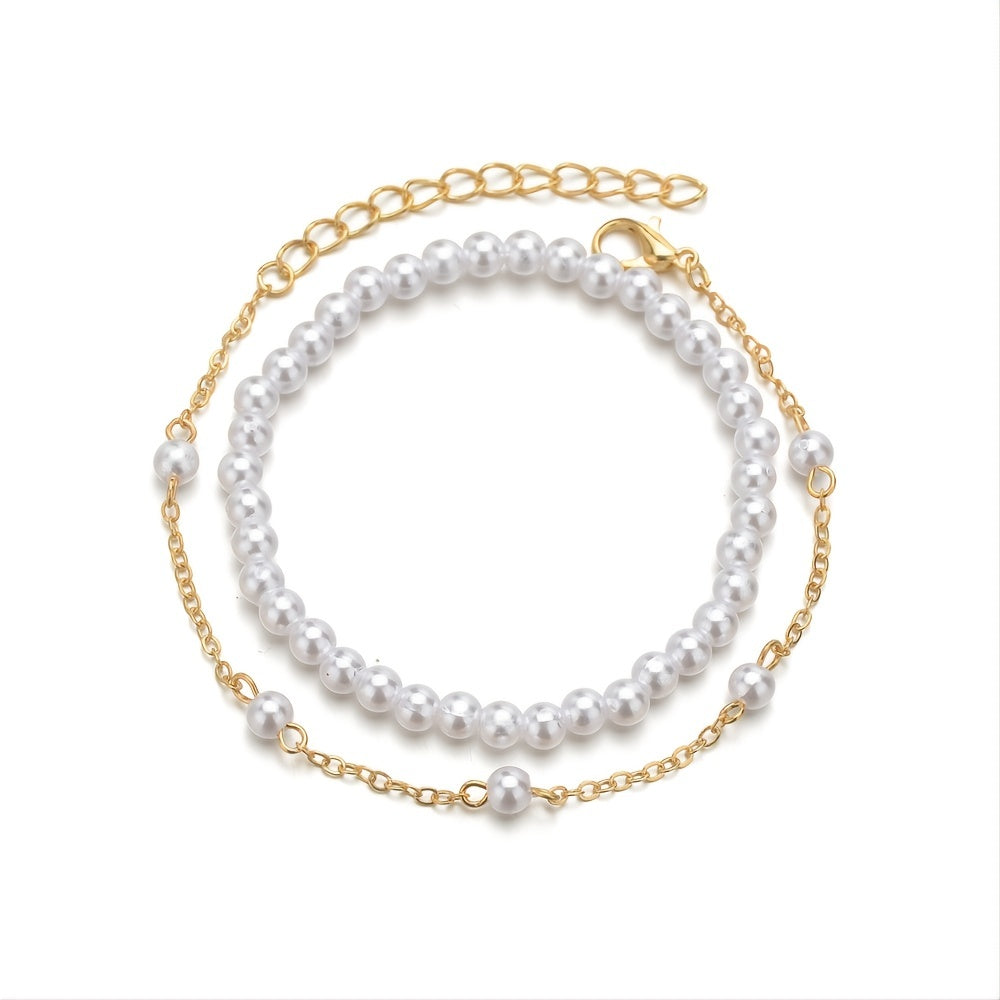 Vintage Sweet Faux Pearl Bead Bracelet Set 2 Pcs for Women