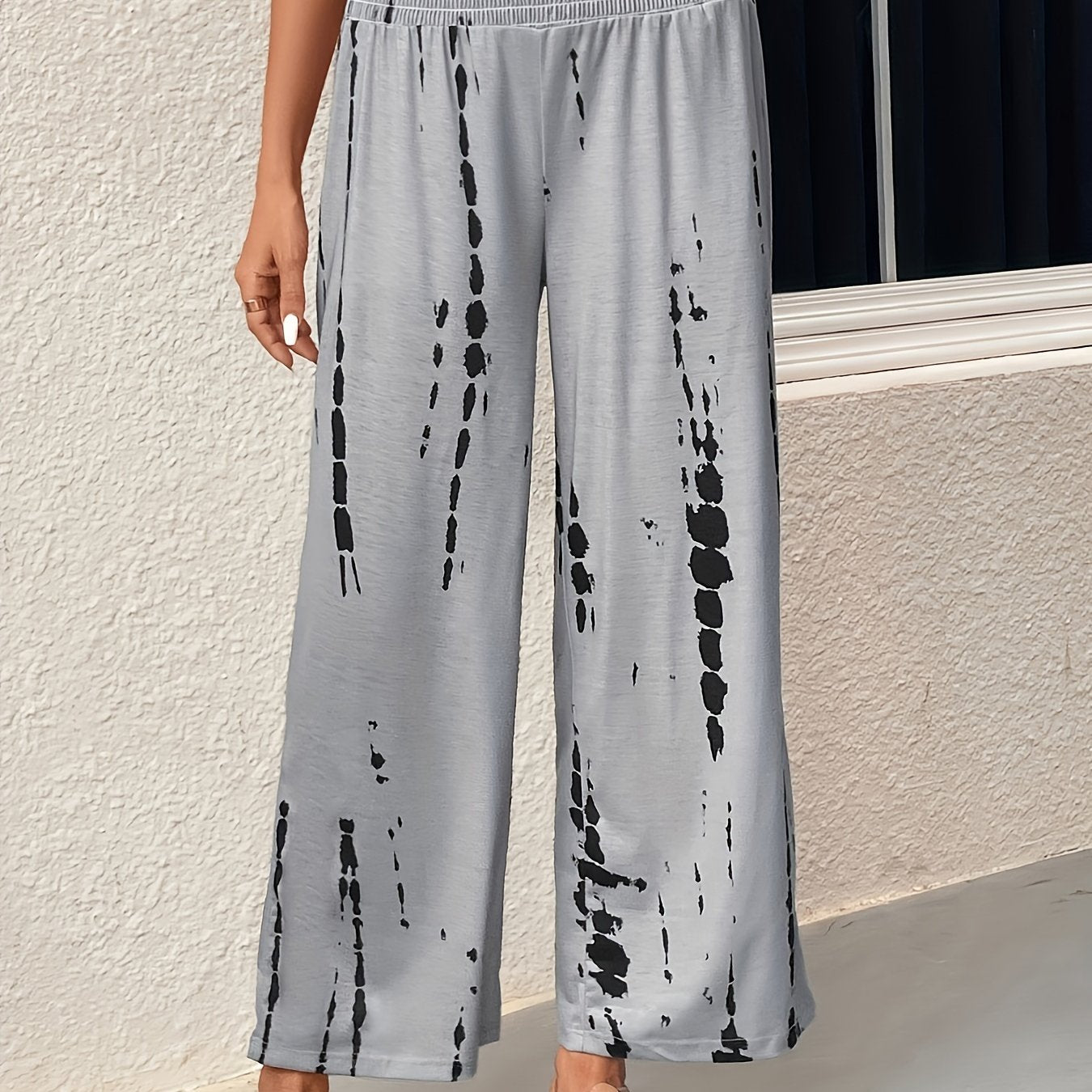  Tie Dye Ruffle Trim Wide Leg Trousers