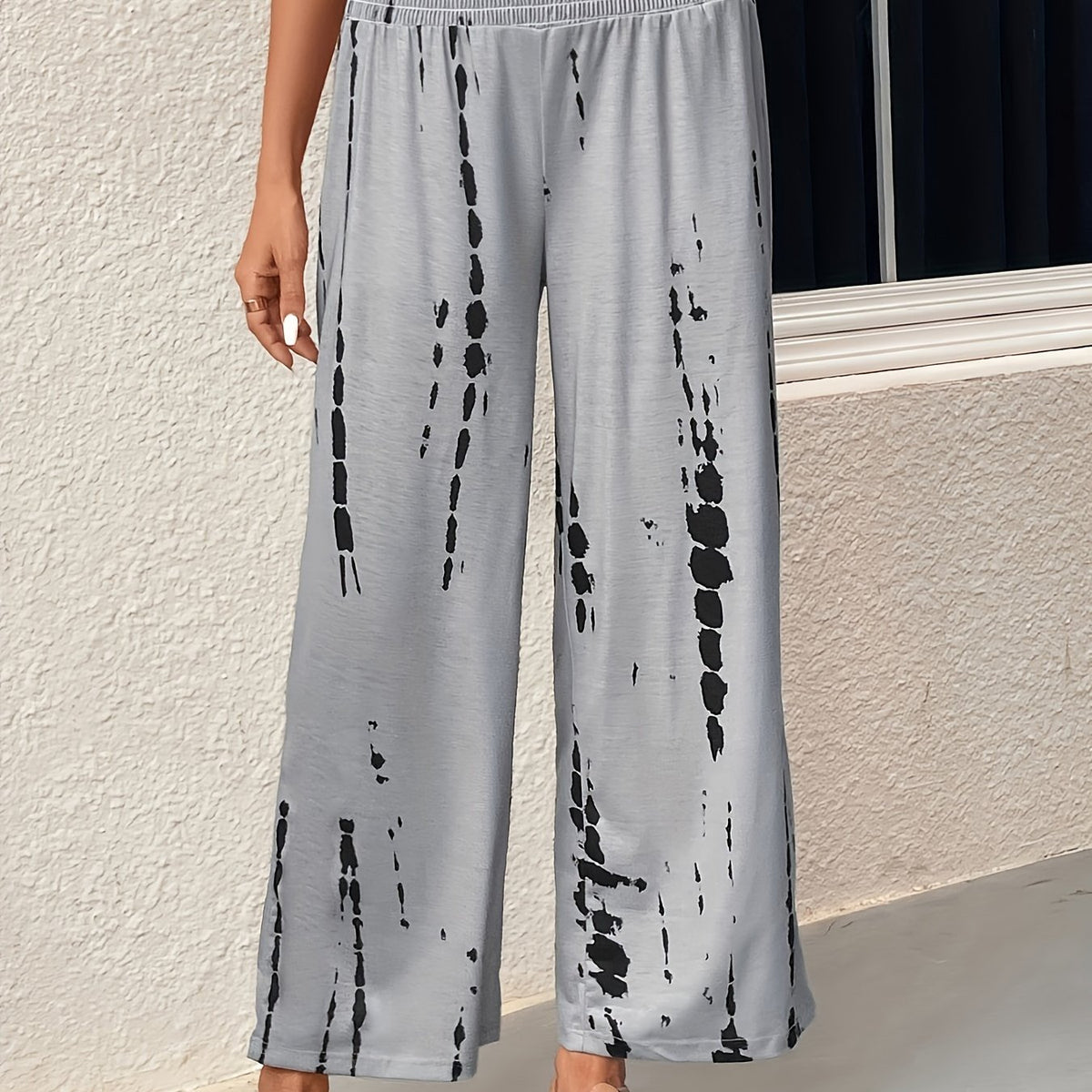  Tie Dye Ruffle Trim Wide Leg Trousers