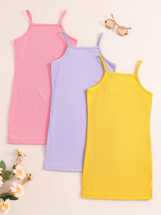 3pc Girls' Vibrant Color Bodycon Cami Dresses Set For Party