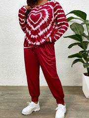  Tie Dye Heart Print Top & Joggers Set