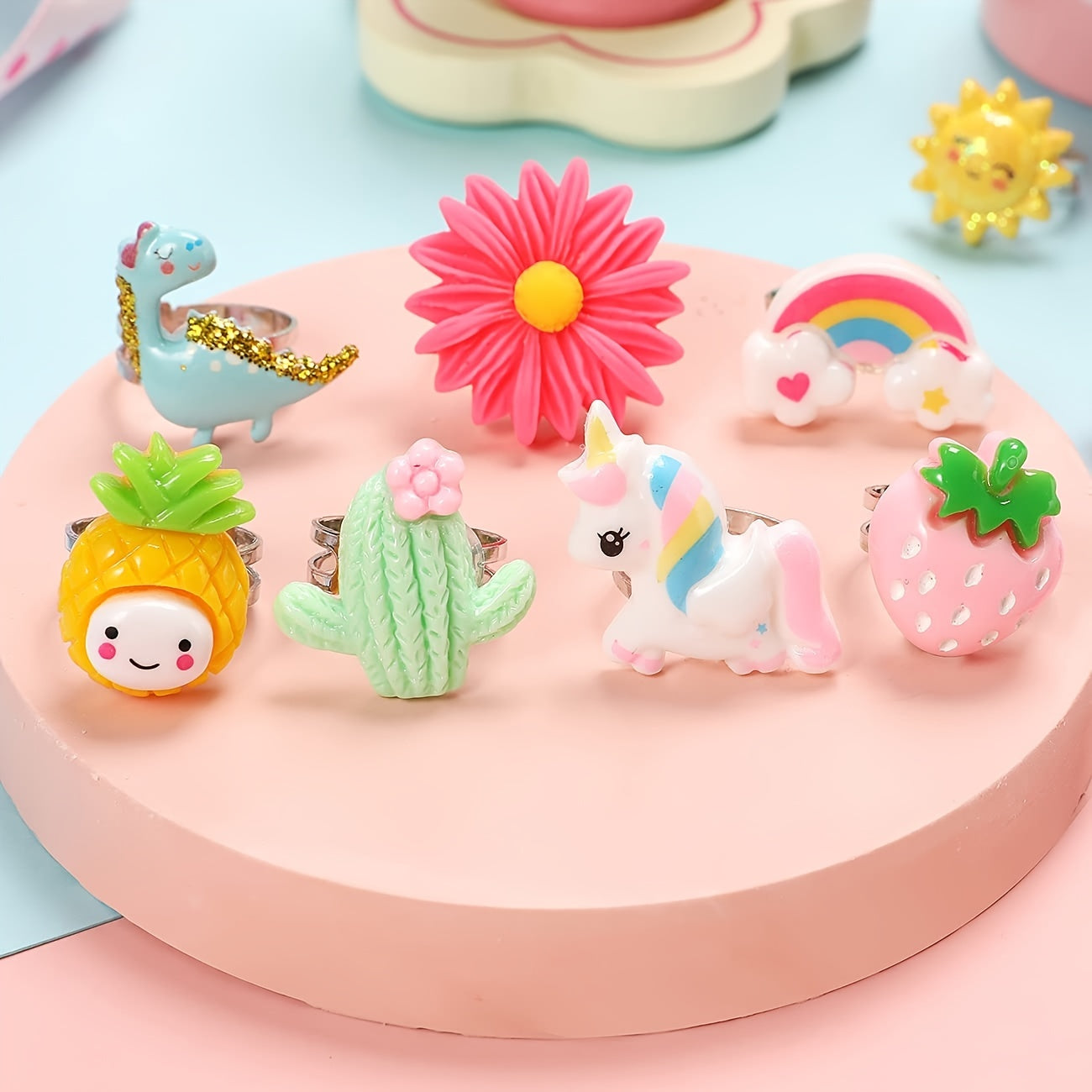 24pcs Girls Cartoon Adjustable Rings Set With Box