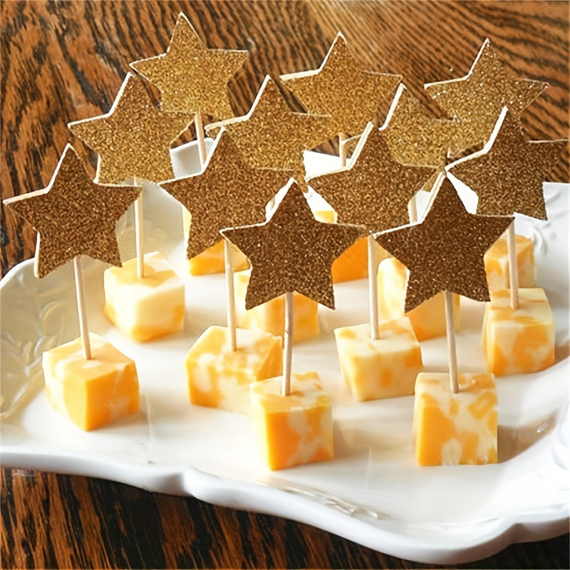 10pcs Golden Glitter Mini Star Cupcake Toppers for Events & Celebrations